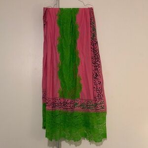 Pink and Green Lace Trim scarf